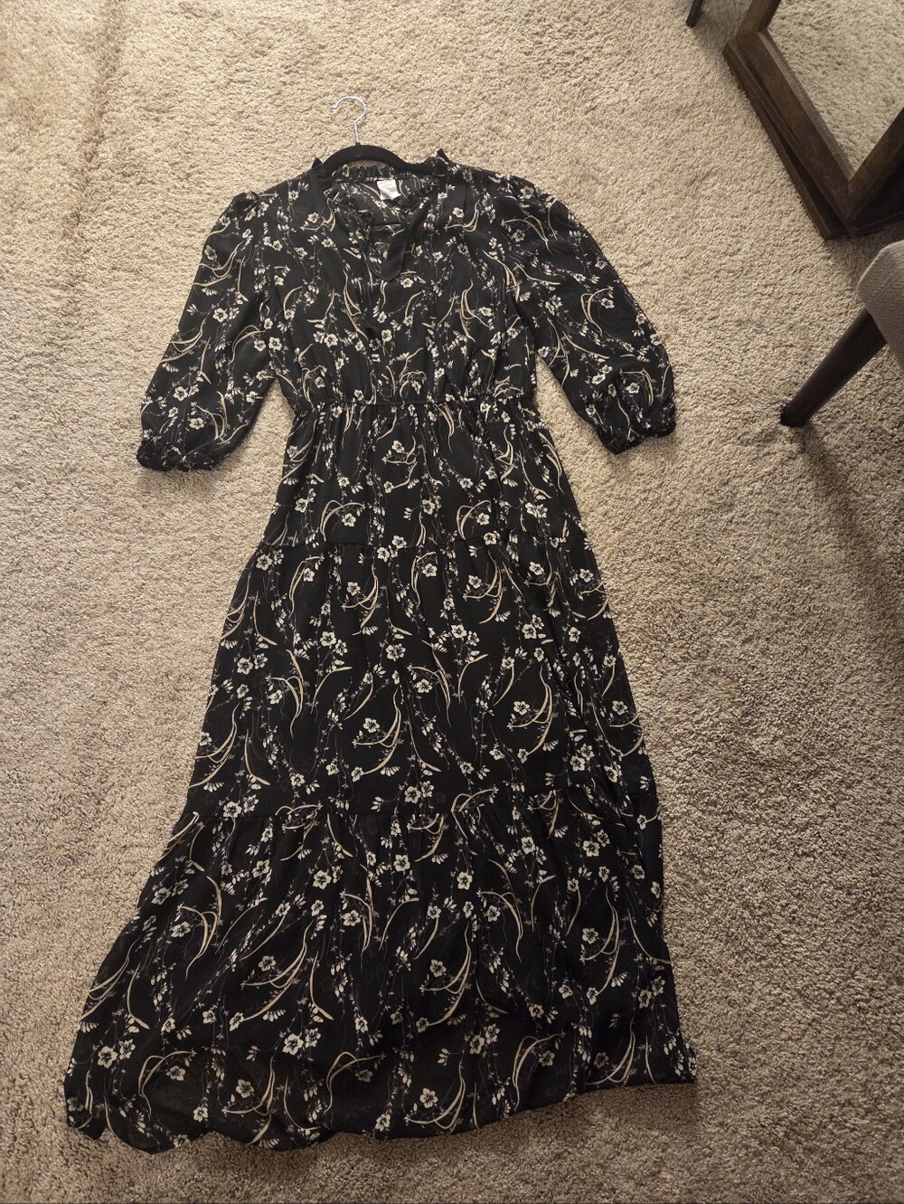 Melrose and Market Black Maxi Dress with Ivory Floral Vine Print